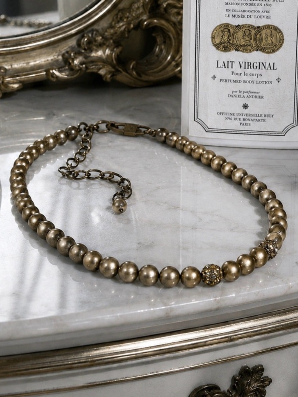 Vintage Givenchy Bronze Beaded Choker with Pavé Crystal Accents